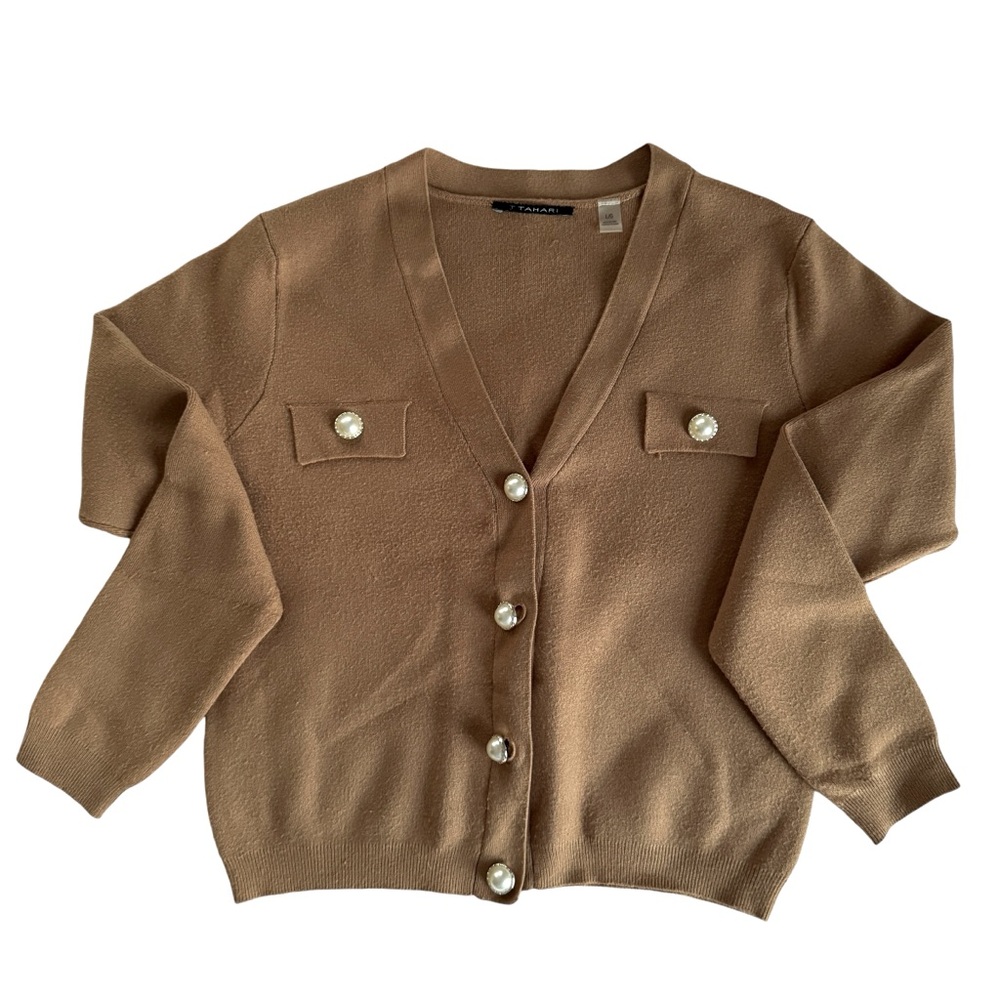 T Tahari Cardigan with Pearl Buttons